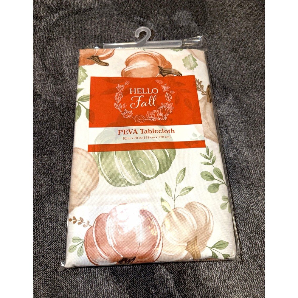 Hello Fall Mainstream PEVA Tablecloth 52x70 Pumpkin Fall Halloween Rectangular